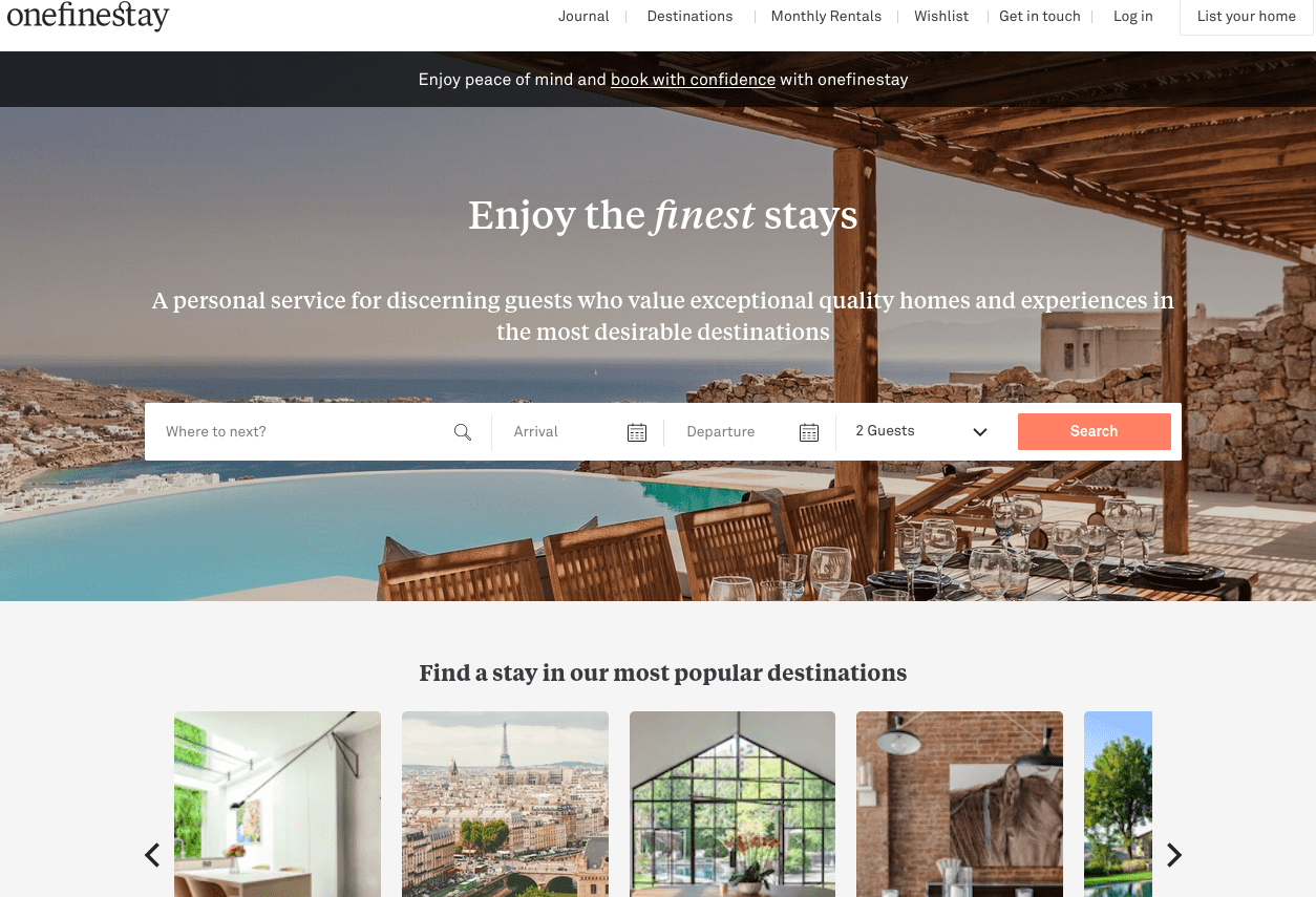 Background site onefinestay.com